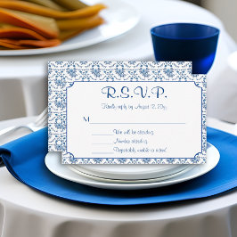 Chinoiserie Delft Blue Pattern ・ Custom Wedding UA RSVP Karte