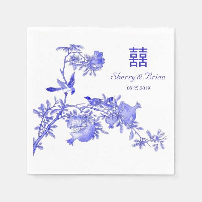 Chinoiserie Double Happiness Chinesische Hochzeit Serviette (Vorderseite)