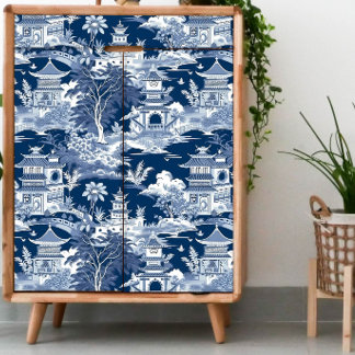 Chinoiserie Dunkelblau und Weiß Decoupage Seidenpapier