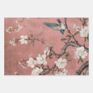 Chinoiserie Dusty Pink Cherry Blossom Hintergrund Geschenkpapier Set