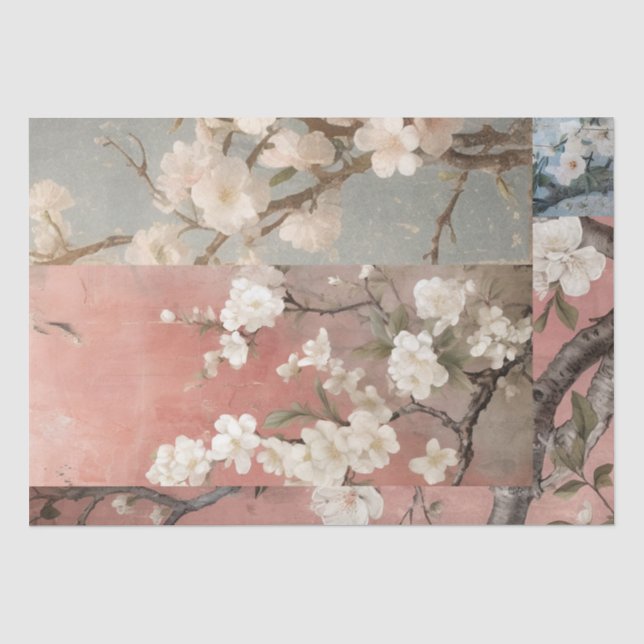 Chinoiserie Dusty Pinks & Blues Collage Seidenpapier (Vorderseite)