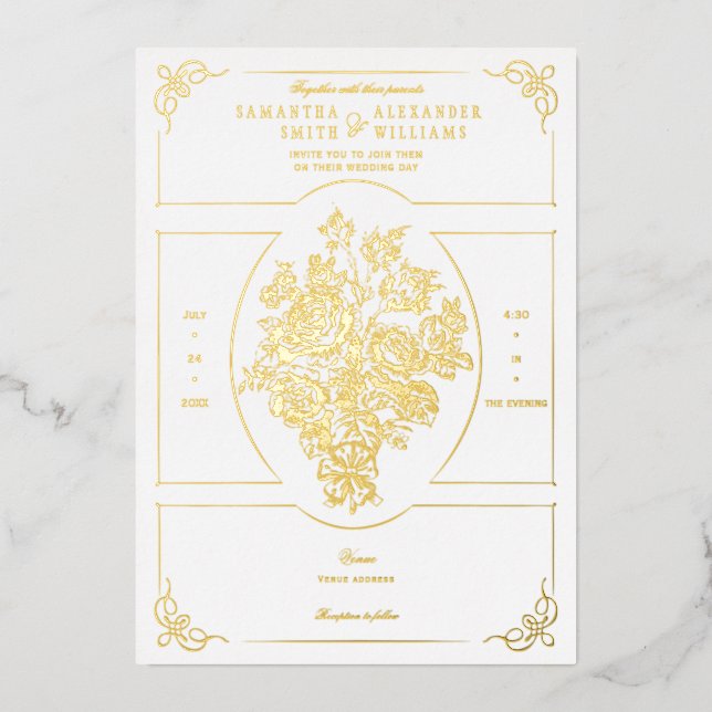 Chinoiserie Elegante Viktorianische Hochzeit Folieneinladung (Vorderseite)