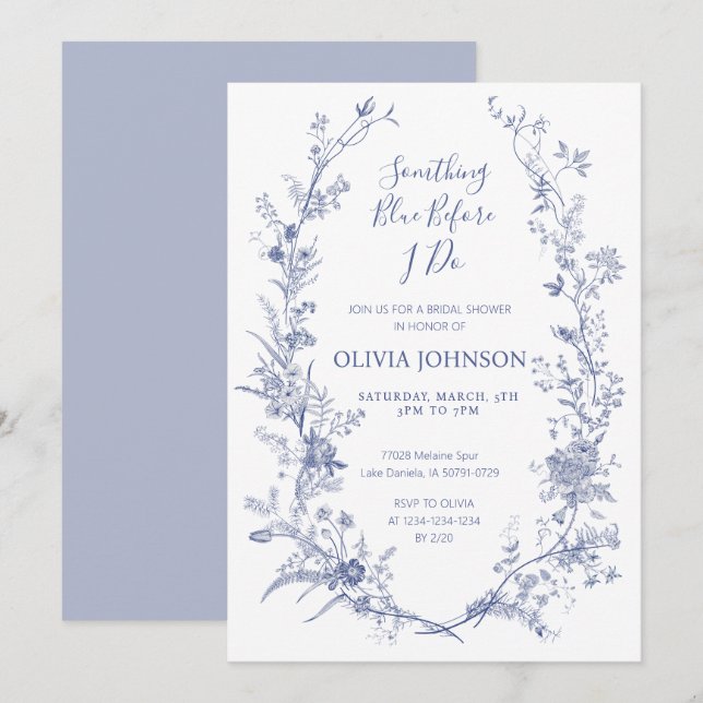 Chinoiserie Etwas Blue Brautparty Einladung (Vorne/Hinten)