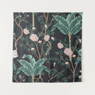 Chinoiserie exotische Vögel: Vintage-Bananenbaum-W Wandteppich
