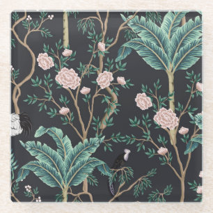 Chinoiserie Exotische Vögel: Vintage Bananenbaumau Glasuntersetzer
