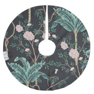 Chinoiserie Exotische Vögel: Vintage Bananenbaumau Polyester Weihnachtsbaumdecke