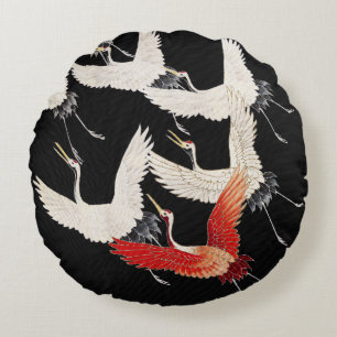 Chinoiserie Fliegender Kranich Zen Minimalistische Rundes Kissen