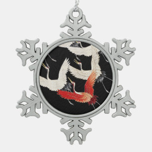 Chinoiserie Fliegender Kranich Zen Minimalistische Schneeflocken Zinn-Ornament