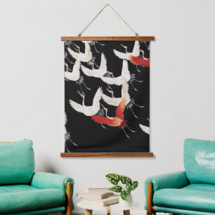 Chinoiserie Fliegender Kranich Zen Minimalistische Wandteppich Mit Holzrahmen