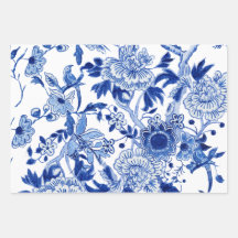 Chinoiserie Floral Bird Blue und White Decoupage