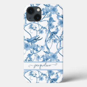 Chinoiserie Floral Bird Dusty Blue in White Script Case-Mate iPhone Hülle