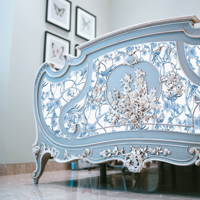 Chinoiserie Floral Bird Dusty Blue White Decoupage Seidenpapier (Von Creator hochgeladen)