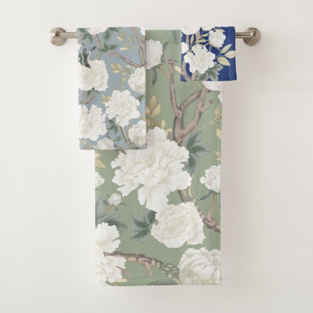 Chinoiserie Floral Bird Sage Green Dusty Blue Navy (En situation)