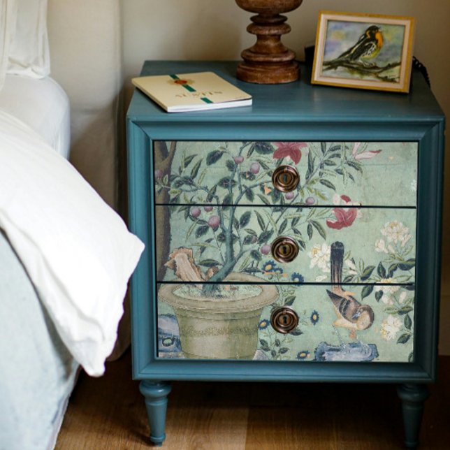 Chinoiserie Floral Birds Pot Mint in Blue Decoupag Seidenpapier (Von Creator hochgeladen)