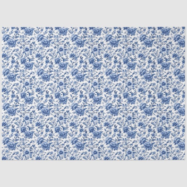 Chinoiserie Floral Blue und White Decoupage Seidenpapier (Vorderseite)
