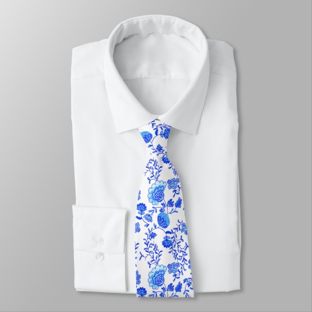 Chinoiserie Floral Blue und White Krawatte (Gebunden)