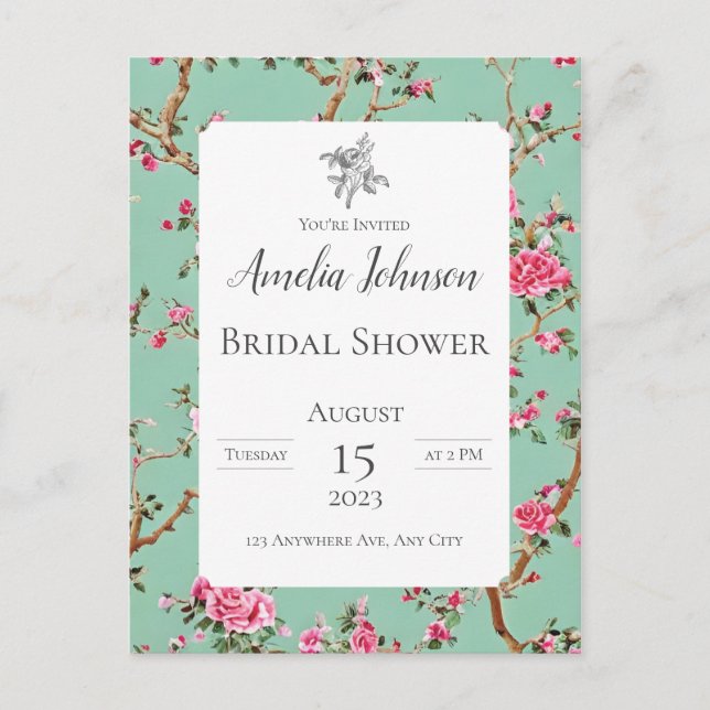 Chinoiserie Floral Postcard Invitation (Devant)