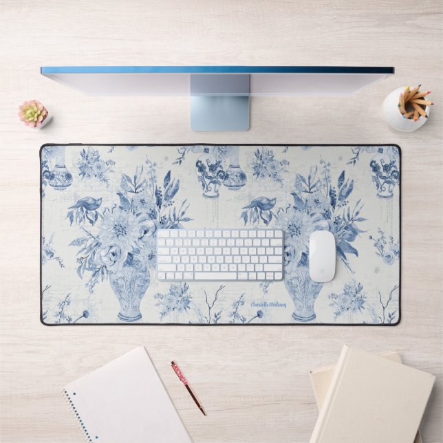 Chinoiserie Floral Vase Peony Bleu Blanc Bureau (Bureau 1)