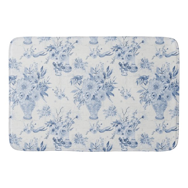 Chinoiserie Floral Vase Peony Blue White Bath Badematte (Vorderseite)