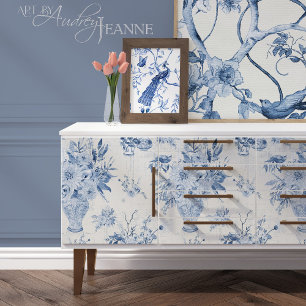 Chinoiserie Floral Vase Peony Blue White Decoupage Seidenpapier