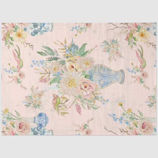 Chinoiserie Floral Vase Peony Blush Pink Decoupage Seidenpapier (Vorderseite)