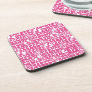 Chinoiserie-Foo-Dog - Hot Pink Bamboo-Gitter  Getränkeuntersetzer