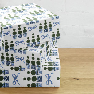 Chinoiserie-Formgehölz Baum Blaue Schleife Geschenkpapier Set