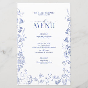 Chinoiserie Français Bleu Victorien Menu Mariage