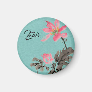 Chinoiserie Freehand Wasserfarben Lotus Green Magnet
