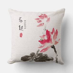 Chinoiserie Freehand Watercolor Lotus Blume Kissen