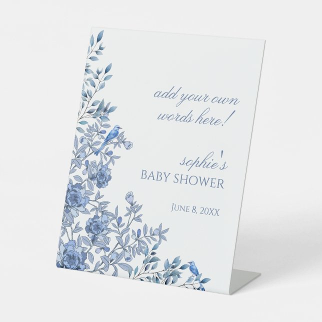 Chinoiserie French Blue Baby Dusche Custom-Zeichen Sockelschild (Vorderseite)