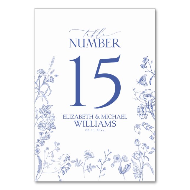 Chinoiserie French Blue Viktorianisch Floral Empfa Tischnummer (Vorderseite)