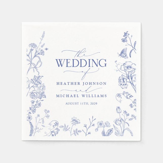 Chinoiserie French Blue Viktorianisch Floral Weddi Serviette (Vorderseite)
