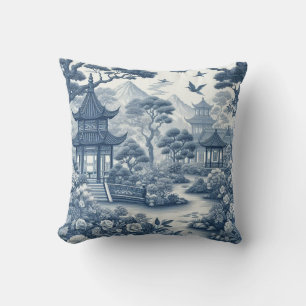 Chinoiserie Garden Landschaft Blau und Weiß Kissen