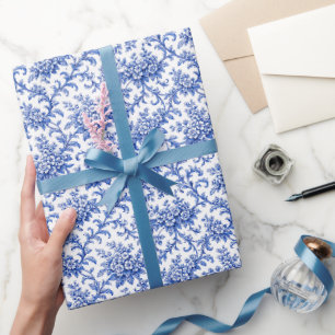Chinoiserie-Geschenkpapier, blaues Blumen-Geschenk Geschenkpapier