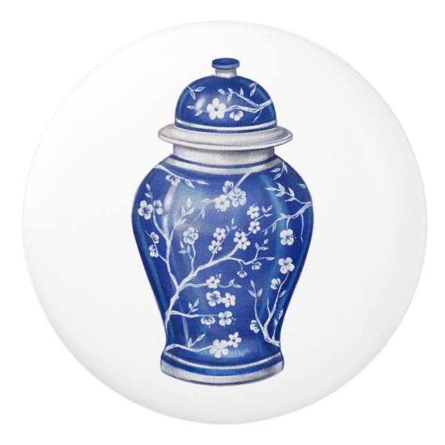 Chinoiserie Ginger Jar Blue Keramikknauf (Vorderseite)