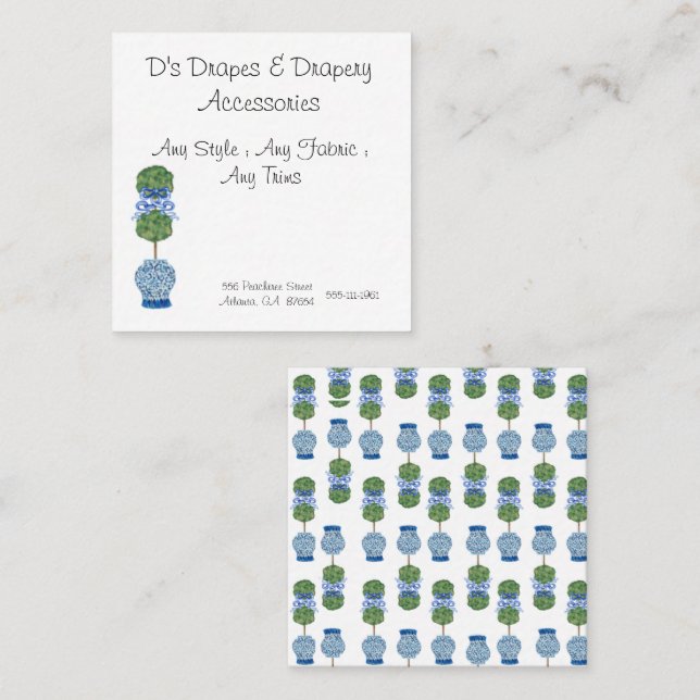 Chinoiserie Ginger Jar Jars Topiary Business Card Quadratische Visitenkarte (Vorne/Hinten)