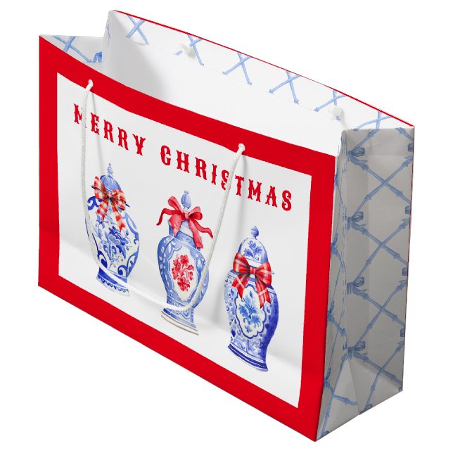 Chinoiserie Ginger Jar mit Red Bow | Weihnachten Große Geschenktüte (Vorderseite Schrägansicht)