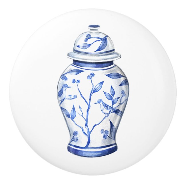Chinoiserie Ginger Jar White Keramikknauf (Vorderseite)