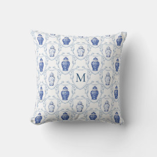 Chinoiserie-Ginger-Topf mit monogrammiertem Wappen Kissen
