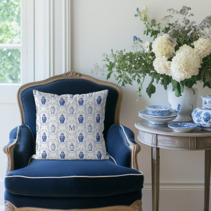 Chinoiserie-Ginger-Topf mit monogrammiertem Wappen Kissen