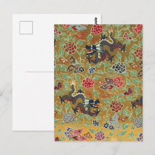 Chinoiserie Gold-Drache und rosa Pfingstrose Druck Postkarte