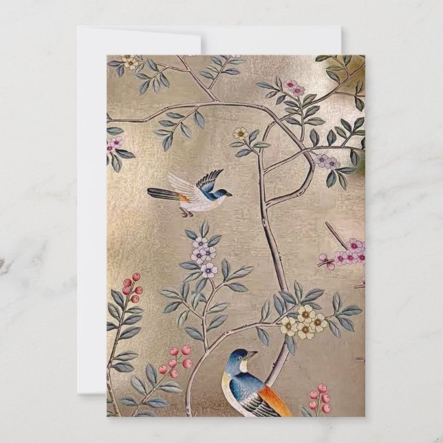 Chinoiserie Gold mit Song Birnen und Blüten Einladung (Vorderseite)