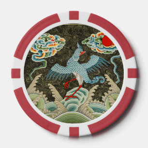 Chinoiserie Golden Crane Vogel & Seewellenmuster Pokerchips