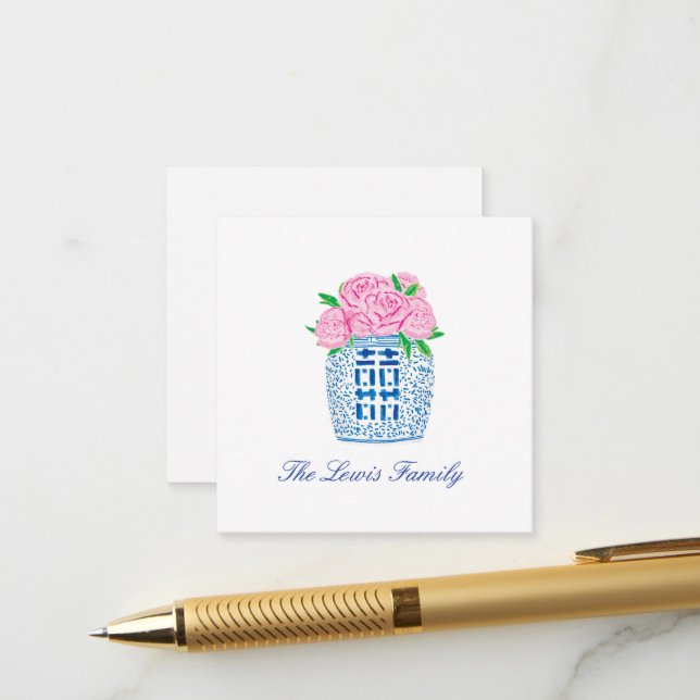 Chinoiserie Grandmillennial Peony Enclosure Cards Begleitkarte (Vorderseite/Rückseite Beispiel)