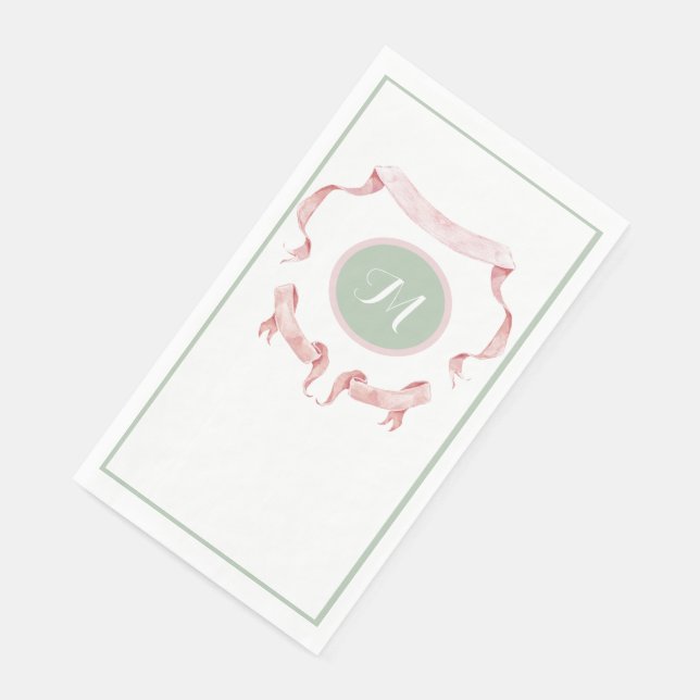 Chinoiserie Green Ribbons Logo-Wappen Serviette (Ecke)