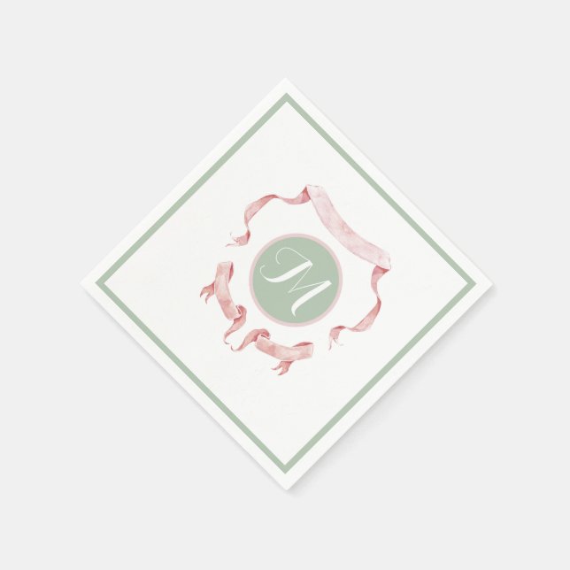 Chinoiserie Green Ribbons Logo-Wappen Serviette (Ecke)