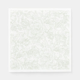 Chinoiserie Green Sage Peony Wedding Serviette