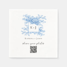 Chinoiserie-Hochzeit Blaue Blumige QR-Fotos teilen Serviette
