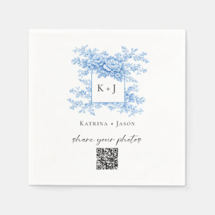 Chinoiserie-Hochzeit Blaue Blumige QR-Fotos teilen Serviette